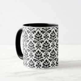 Feuille Damask Muster Black auf Weiß Tasse