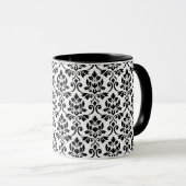 Feuille Damask Muster Black auf Weiß Tasse (VorderseiteRechts)