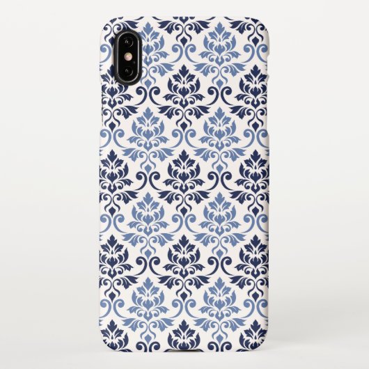 Feuille Damask Muster-Blues über Cream iPhone Hülle (Rückseite)