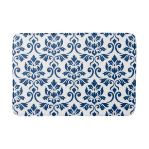 Feuille Damask Muster Dark Blue auf Weiß Badematte