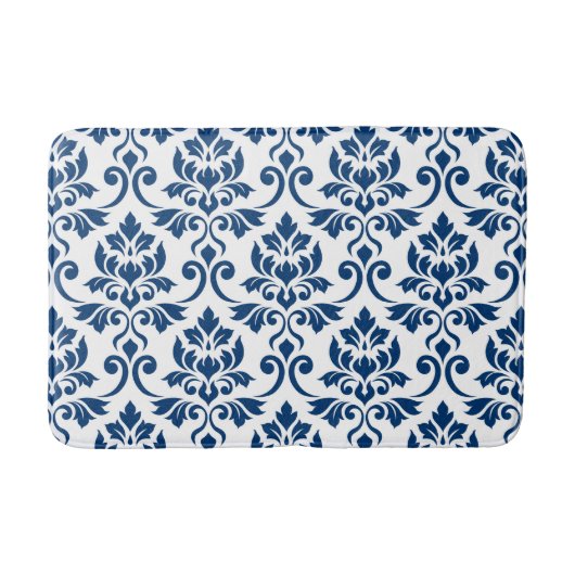 Feuille Damask Muster Dark Blue auf Weiß Badematte (Vorderseite)
