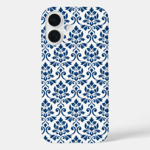 Feuille Damask Muster Dark Blue auf Weiß iPhone 16 Hülle