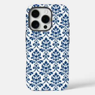 Feuille Damask Muster Dark Blue auf Weiß iPhone 16 Pro Hülle
