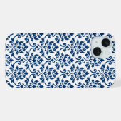 Feuille Damask Muster Dark Blue auf Weiß iPhone Hülle (Rückseite (Horizontal))