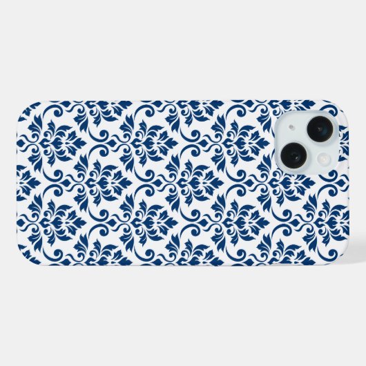 Feuille Damask Muster Dark Blue auf Weiß iPhone Hülle (Rückseite (Horizontal))