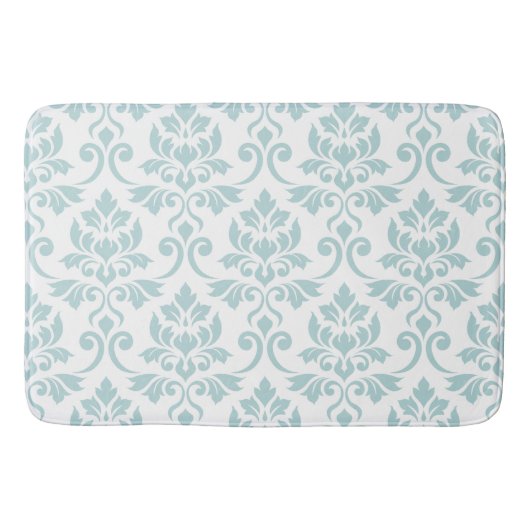 Feuille Damask Muster Duck Egg Blue auf Weiß Badematte (Vorderseite)