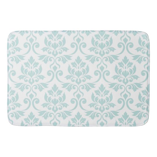 Feuille Damask Muster Light Aquamarin auf White Badematte (Vorderseite)