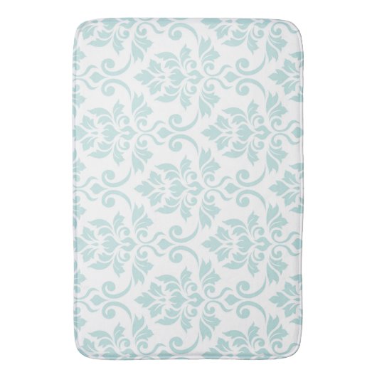 Feuille Damask Muster Light Aquamarin auf White Badematte (Vorderseite Vertikal)