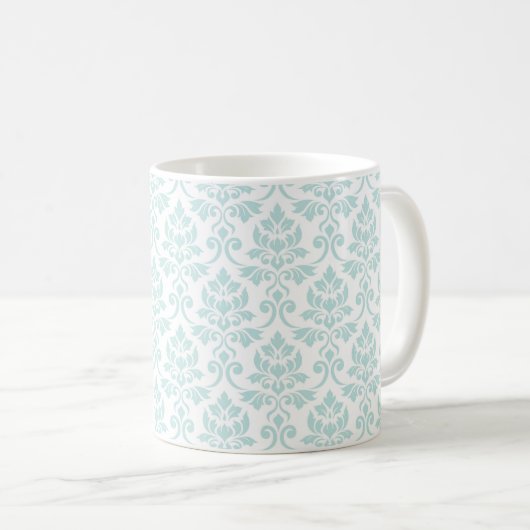 Feuille Damask Muster Light Aquamarin auf White Kaffeetasse (VorderseiteRechts)