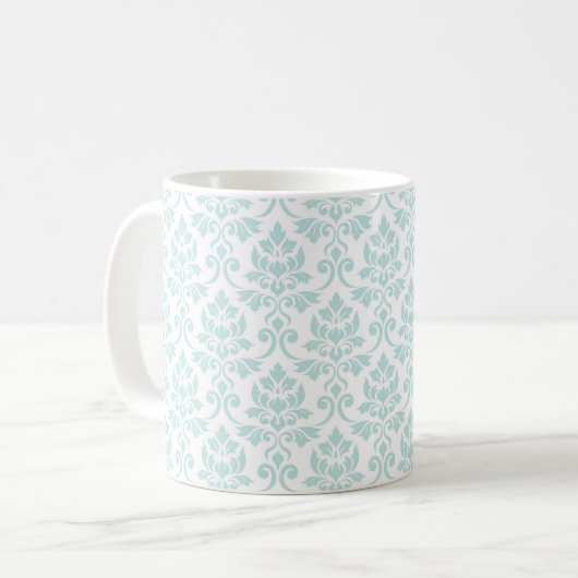 Feuille Damask Muster Light Aquamarin auf White Kaffeetasse (Vorderseite Links)