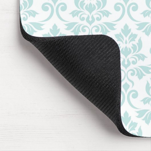 Feuille Damask Muster Light Aquamarin auf White Mousepad (Ecke)