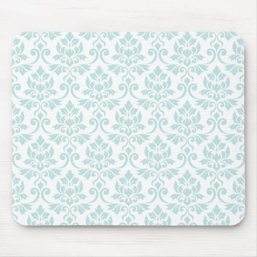 Feuille Damask Muster Light Aquamarin auf White Mousepad (Vorne)