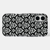 Feuille Damask Muster Weiß auf Schwarz Case-Mate iPhone Hülle (Rückseite (Horizontal))