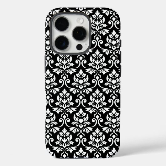 Feuille Damask Muster Weiß auf Schwarz Case-Mate iPhone Hülle (Rückseite)