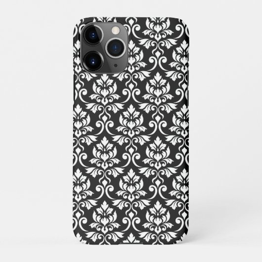 Feuille Damask Muster Weiß auf Schwarz iPhone Hülle (Rückseite)