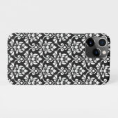 Feuille Damask Muster Weiß auf Schwarz iPhone Hülle (Rückseite (Horizontal))