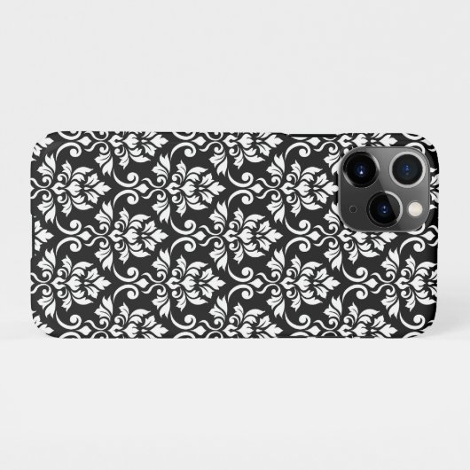 Feuille Damask Muster Weiß auf Schwarz iPhone Hülle (Rückseite (Horizontal))