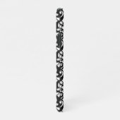 Feuille Damask Muster Weiß auf Schwarz iPhone Hülle (Rechte Seite)