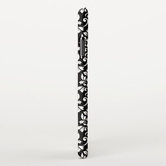 Feuille Damask Muster Weiß auf Schwarz iPhone Hülle (Rechte Seite)