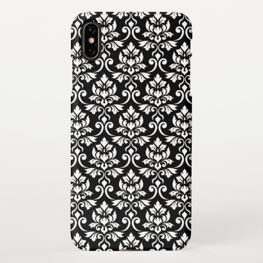 Feuille Damask Muster Weiß auf Schwarz iPhone Hülle (Rückseite)