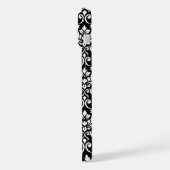 Feuille Damask Muster Weiß auf Schwarz iPhone Hülle (Linke Seite)