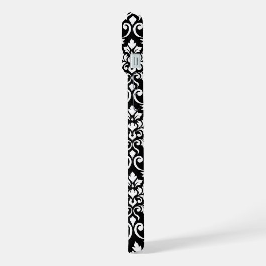 Feuille Damask Muster Weiß auf Schwarz iPhone Hülle (Linke Seite)