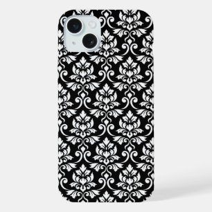 Feuille Damask Muster Weiß auf Schwarz iPhone 15 Plus Hülle