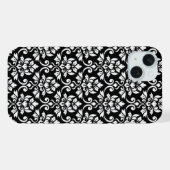 Feuille Damask Muster Weiß auf Schwarz iPhone Hülle (Rückseite (Horizontal))