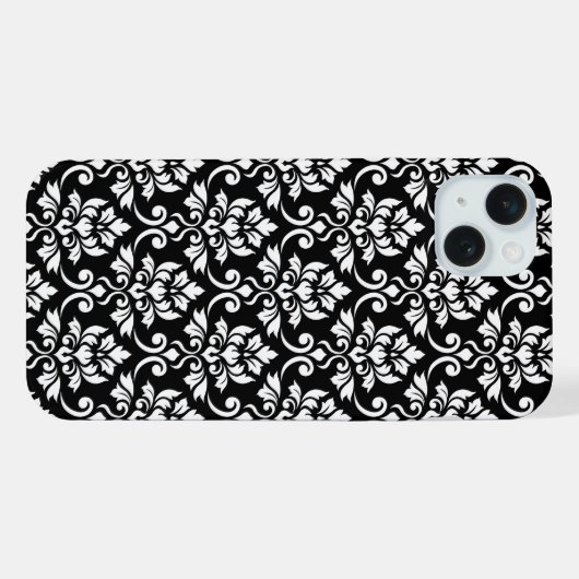 Feuille Damask Muster Weiß auf Schwarz iPhone Hülle (Rückseite (Horizontal))