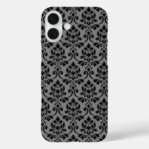 Feuille Damask Pattern Black auf Grau iPhone 16 Plus Hülle