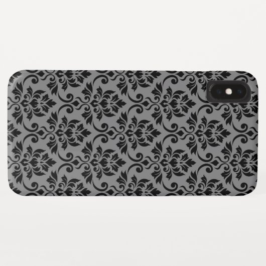 Feuille Damask Pattern Black auf Grau Case-Mate iPhone Hülle (Rückseite (Horizontal))