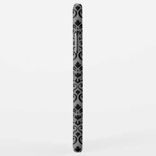 Feuille Damask Pattern Black auf Grau Case-Mate iPhone Hülle (Hinten/Rechts)