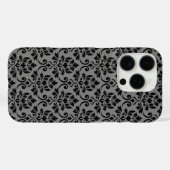 Feuille Damask Pattern Black auf Grau Case-Mate iPhone Hülle (Rückseite (Horizontal))