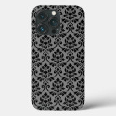 Feuille Damask Pattern Black auf Grau Case-Mate iPhone Hülle (Rückseite)