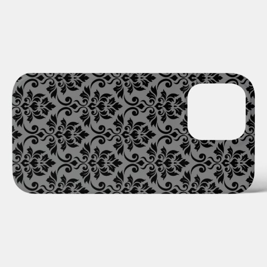 Feuille Damask Pattern Black auf Grau Case-Mate iPhone Hülle (Rückseite (Horizontal))