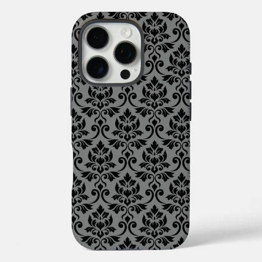 Feuille Damask Pattern Black auf Grau Case-Mate iPhone Hülle (Rückseite)