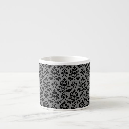 Feuille Damask Pattern Black auf Grau Espressotasse (Vorderseite)