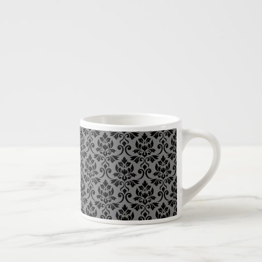 Feuille Damask Pattern Black auf Grau Espressotasse (Rechts)