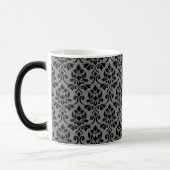 Feuille Damask Pattern Black auf Grau Verwandlungstasse (Links)
