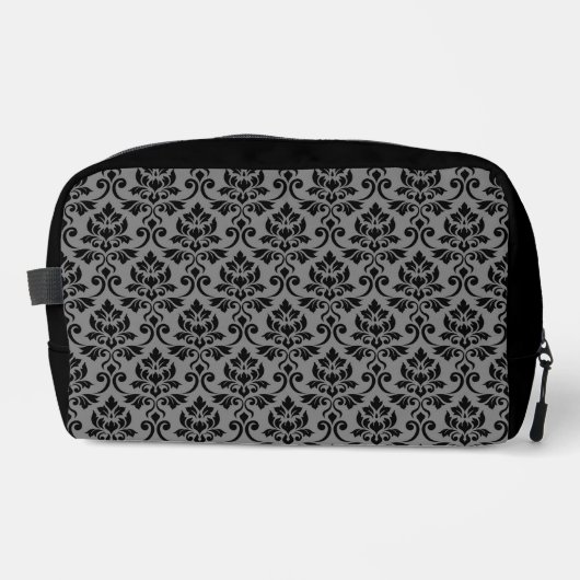 Feuille Damask Pattern Black auf Grau Waschbeutel (Vorderseite)