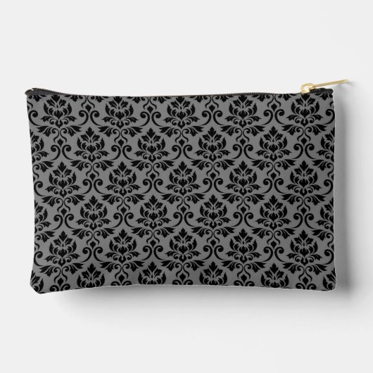 Feuille Damask Pattern Black auf Grau Zubehörtasche (Rückseite)