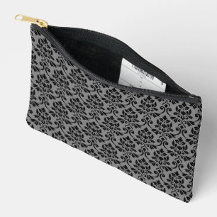 Feuille Damask Pattern Black auf Grau Zubehörtasche