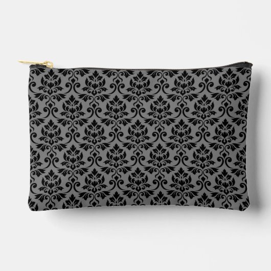 Feuille Damask Pattern Black auf Grau Zubehörtasche (Vorderseite)