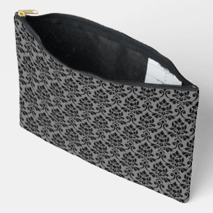 Feuille Damask Pattern Black auf Grau Zubehörtasche
