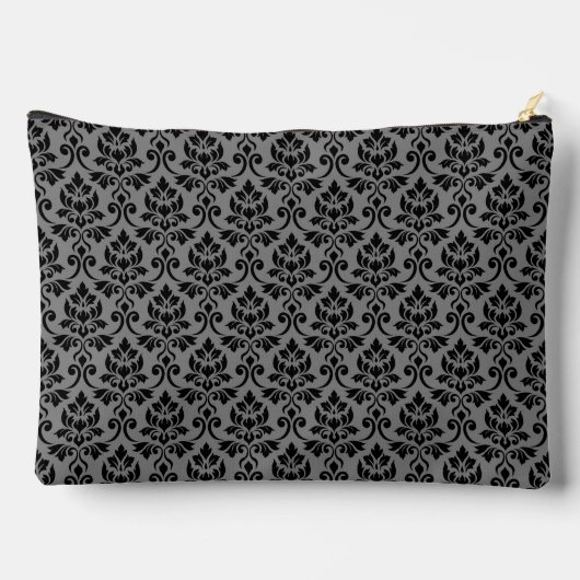 Feuille Damask Pattern Black auf Grau Zubehörtasche (Rückseite)