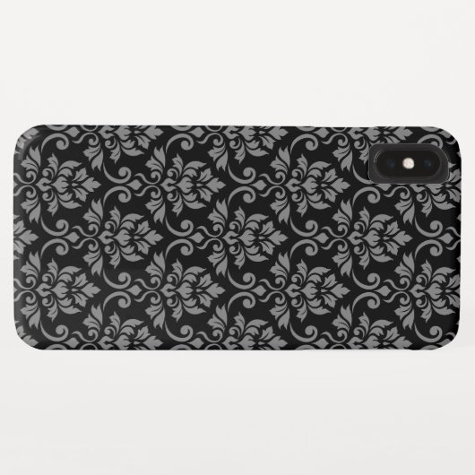 Feuille Damask Pattern Grau auf schwarz Case-Mate iPhone Hülle (Rückseite (Horizontal))