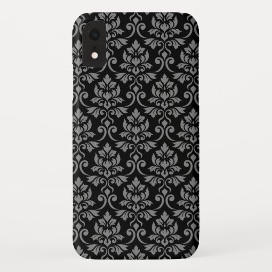 Feuille Damask Pattern Grau auf schwarz Case-Mate iPhone Hülle (Rückseite)