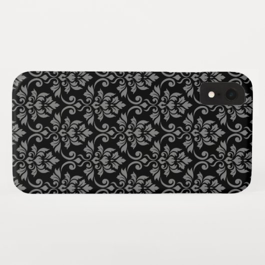 Feuille Damask Pattern Grau auf schwarz Case-Mate iPhone Hülle (Rückseite (Horizontal))
