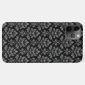 Feuille Damask Pattern Grau auf schwarz Case-Mate iPhone Hülle (Rückseite (Horizontal))