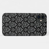 Feuille Damask Pattern Grau auf schwarz Case-Mate iPhone Hülle (Rückseite (Horizontal))